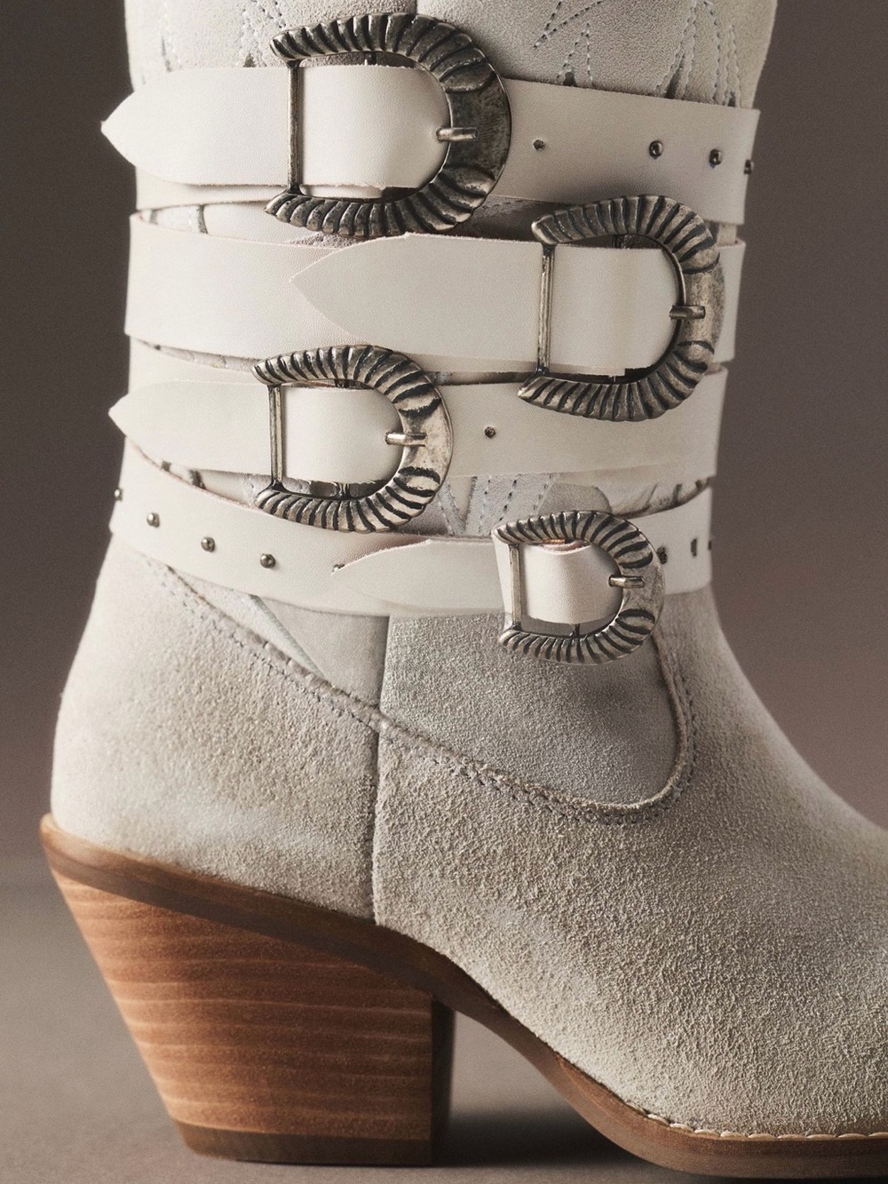DINGO 1969 Buck Wild Suede and Leather Belted Hardware Shaft Tall Western Boots - Picture 2 of 5